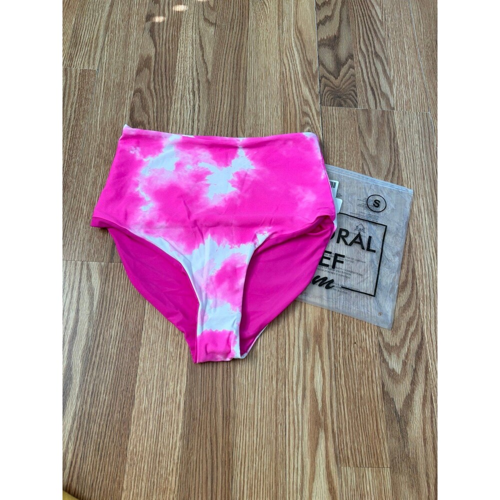 Women's swimsuit bottoms high rise tie dye pink reversible swim wear Barbie NEW